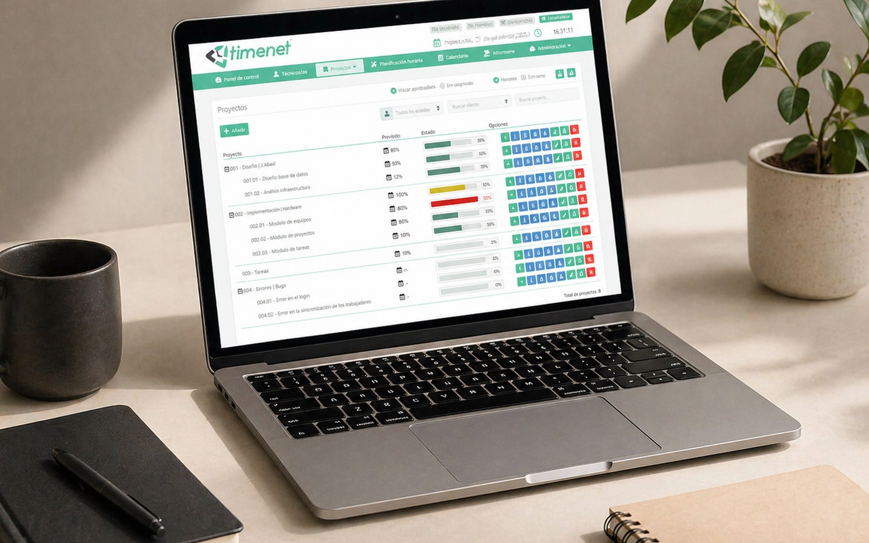 Portal personal d'usuari de Timenet amb gestió de projectes i fitxatges